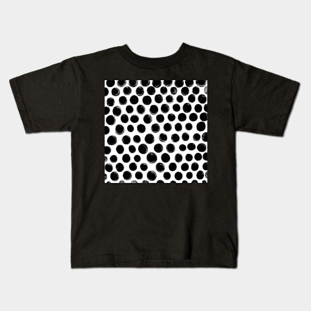 Vector seamless hand draw polka dot brush black white pattern. Monochrome Scandinavian background, Dry brush and rough edges ink illustration Kids T-Shirt by Modern Art